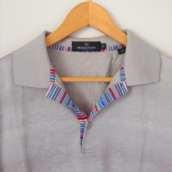 Bugatchi Cotton Jacquard Polo Shirt Grey Short Sleeve Size M - Picture 7 of 15